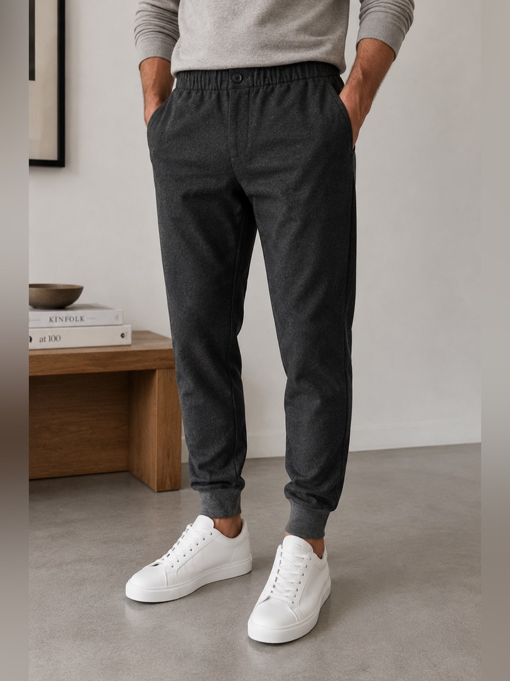 Vince Men’s Flannel Stretch Drawstring Jogger Pants Charcoal Gray Size 30